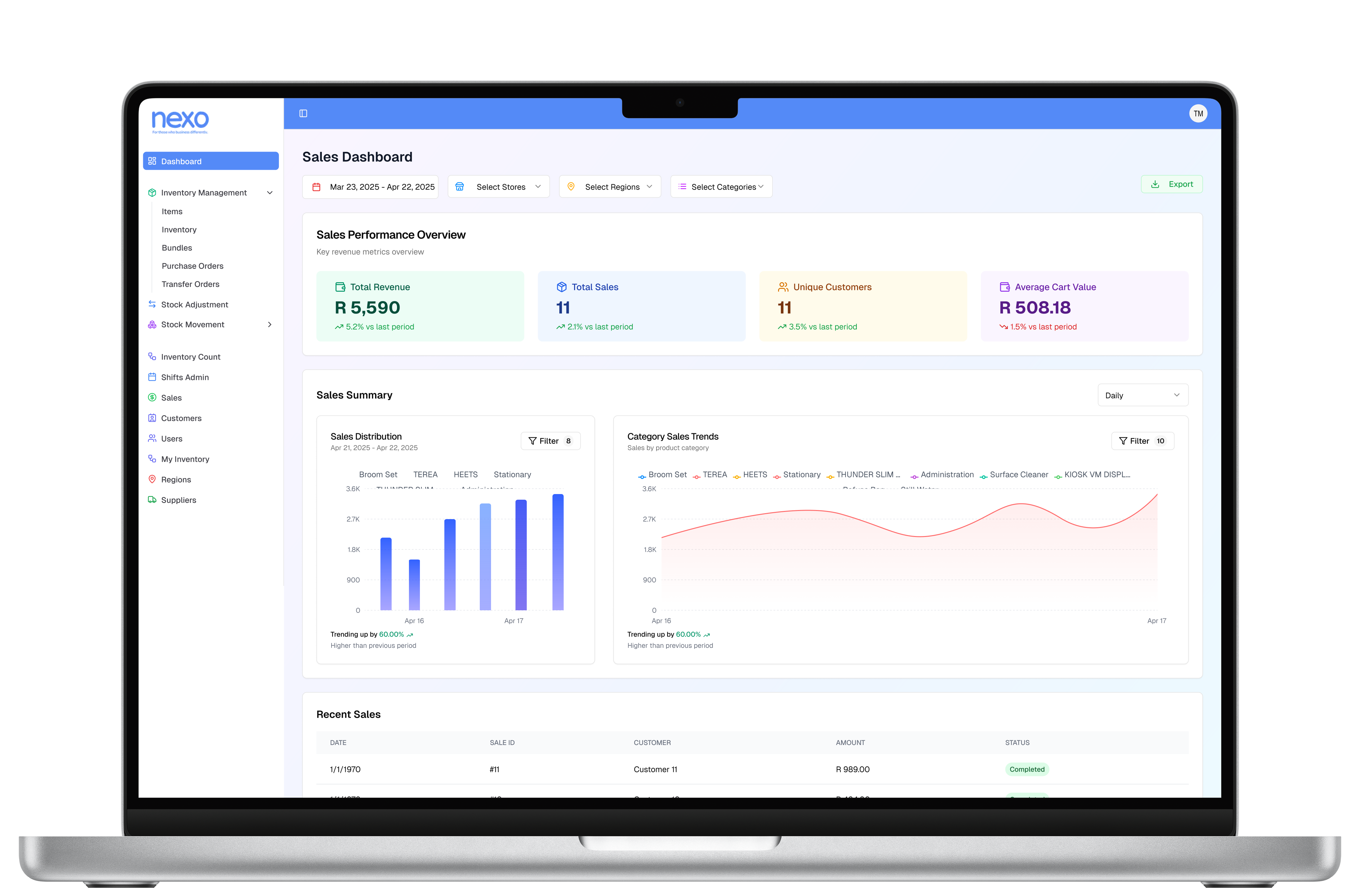 Nexo Dashboard on Laptop